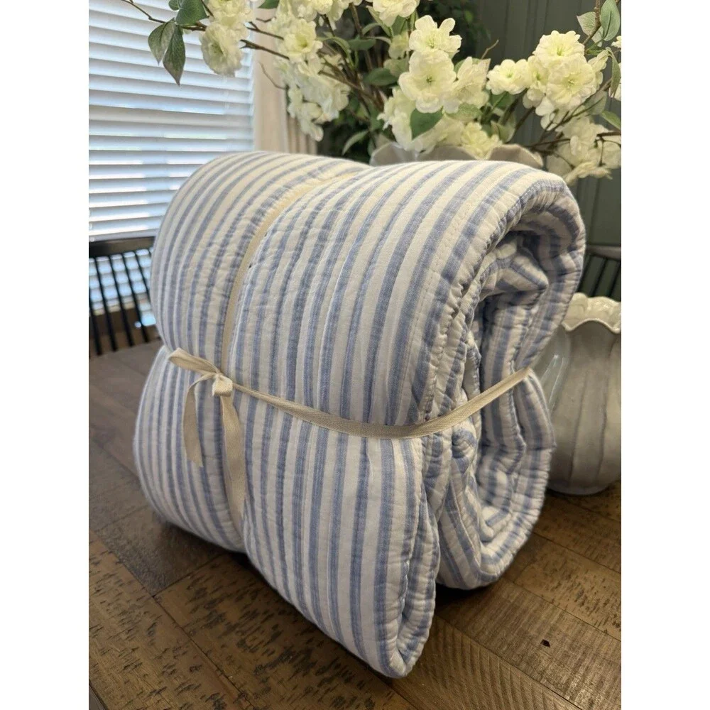 Levtex Home Martha Stripe Blue Bedspread Set King/Cal King Hard to Find